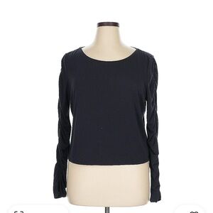 Athleta All Around Ruched Black Boat Neck Long Sleeve Lightweight Top, Small